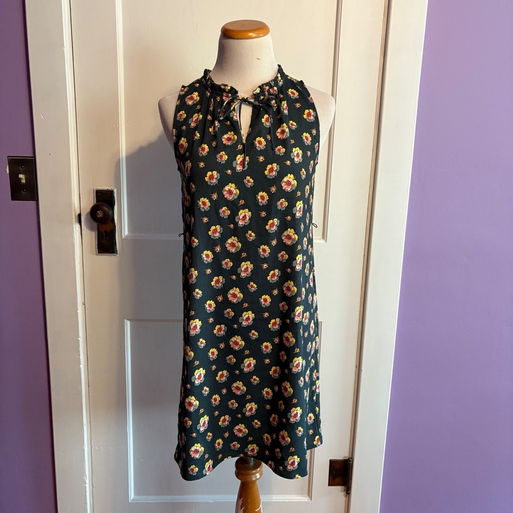 LOFT Petites Floral Print Sleeveless Shift Dress Ruffle Neckline‎ Petite  XSP - Picture 2 of 9
